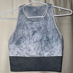 Lululemon high neck long line sports bra. Size 8. Baby Blue/Navy/White